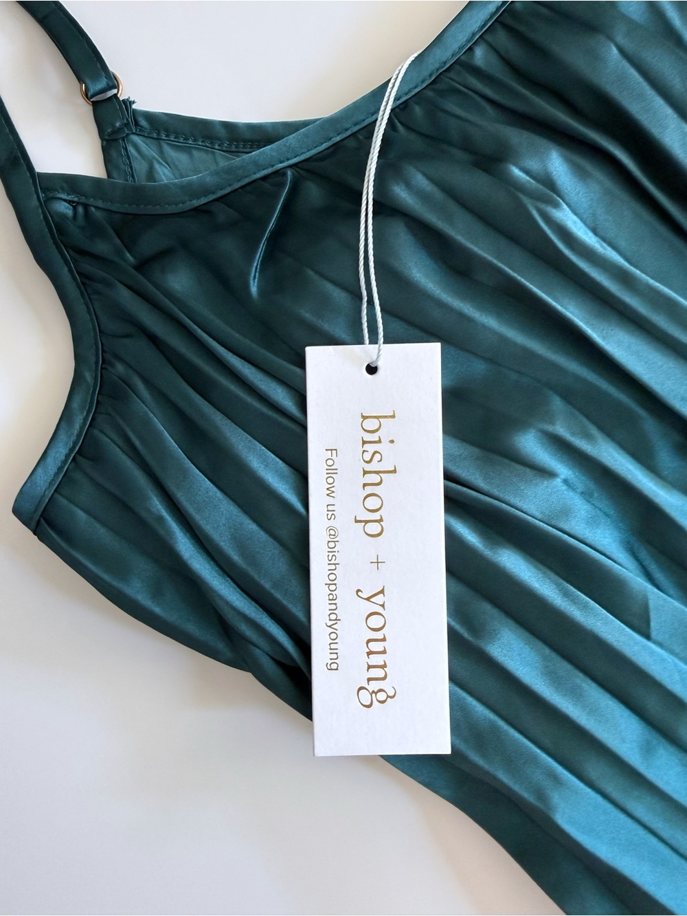 Bishop + Young Mara Pleated Satin Midi Dress in Emerald size S Small NWT - Picture 7 of 12